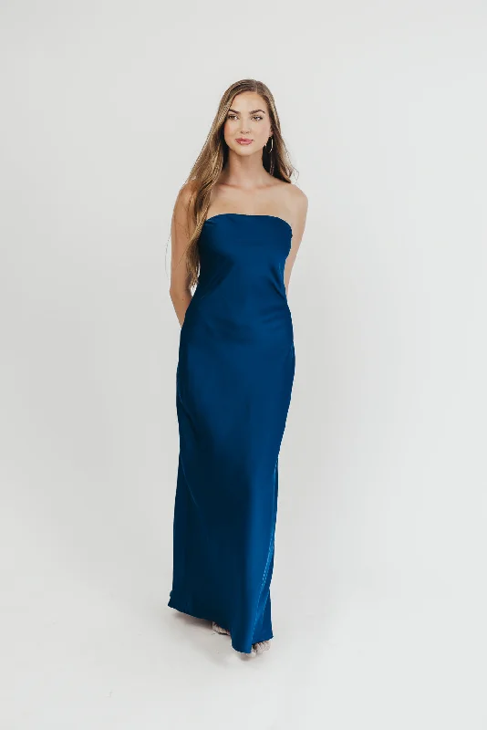Midi dresses with belted waists to accentuate the figure Going Out Strapless Maxi Dress in Peacock Blue Midi dresses with belted waists to accentuate the figure Going Out Strapless Maxi Dress in Peacock Blue