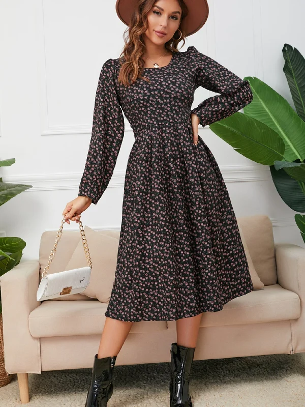 Midi dresses with button - down skirts for a unique and functional design KittenAlarm - Knit Rib Puff Sleeve Flare Dress Midi dresses with button - down skirts for a unique and functional design KittenAlarm - Knit Rib Puff Sleeve Flare Dress