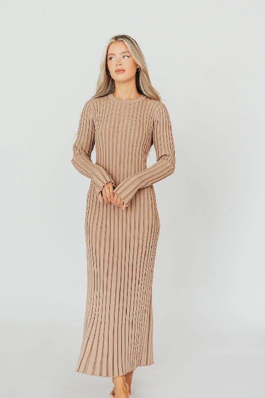 Midi dresses with animal prints for a bold and confident appearance Colette Premium Long Sleeved Ribbed Knit Maxi Dress in Dark Natural - Bump Friendly Midi dresses with animal prints for a bold and confident appearance Colette Premium Long Sleeved Ribbed Knit Maxi Dress in Dark Natural - Bump Friendly