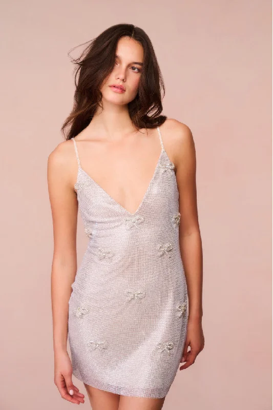 Mini dresses with empire waists for a flattering fit Whilden Metallic Bow-Embellished Mini Dress