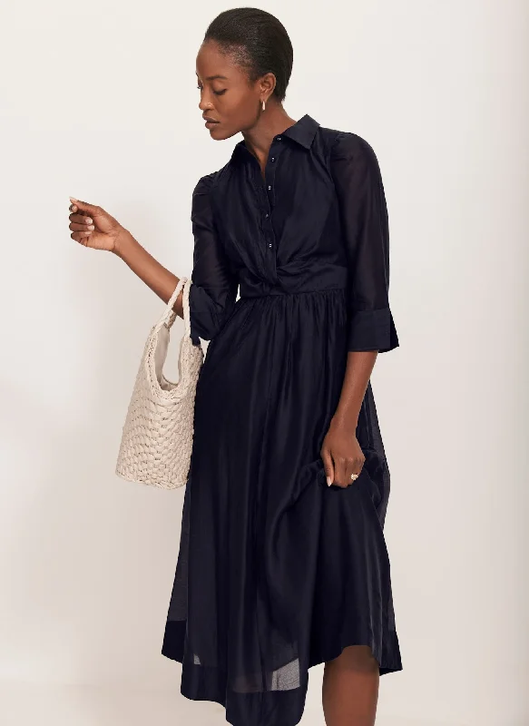 Ruffled mini dresses for a romantic touch Navy Twist Detail Midi Dress