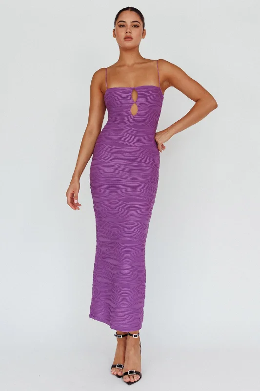 Wrap - style midi dresses in silk for a sophisticated office look Orion Keyhole Bodice Midi Dress Purple Wrap - style midi dresses in silk for a sophisticated office look Orion Keyhole Bodice Midi Dress Purple