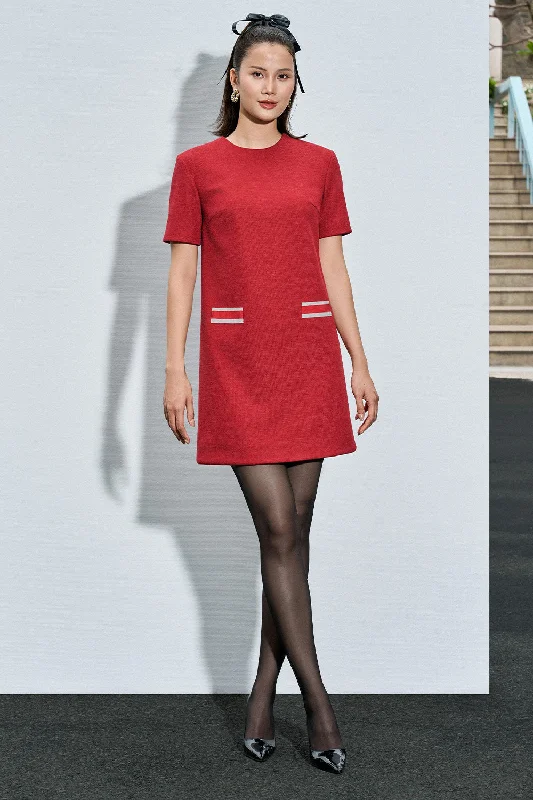 Mini dresses with puff sleeves for a vintage look Myra Straight Round Neck Ponte di Roma Mini Dress