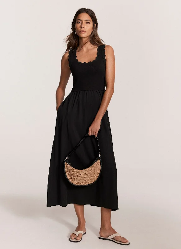 Mini dresses with pleated skirts for a classic look Black Scallop Trim Midi Dress
