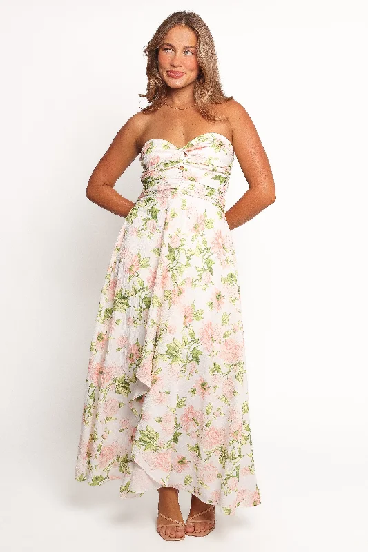 Midi dresses with side slits for a sexy and elegant appearance Marta Strapless Midi Dress - Pink Floral Midi dresses with side slits for a sexy and elegant appearance Marta Strapless Midi Dress - Pink Floral