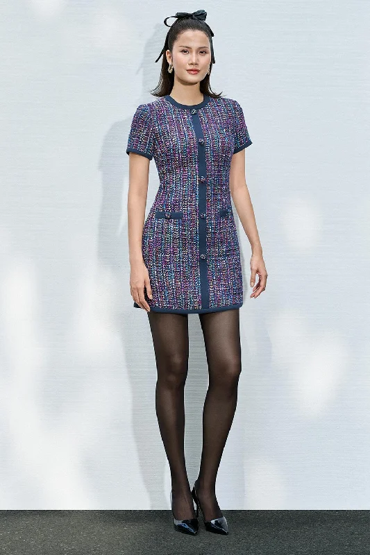 Mini dresses with pocket details for added functionality Kennedy A-line Button Tweed Mini Dress