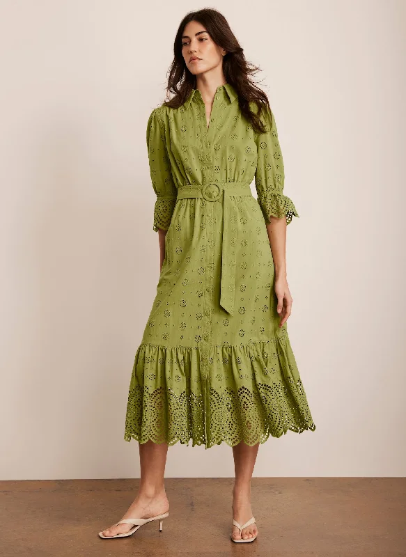 Cotton mini dresses for a comfortable everyday option Green Broderie Midi Dress