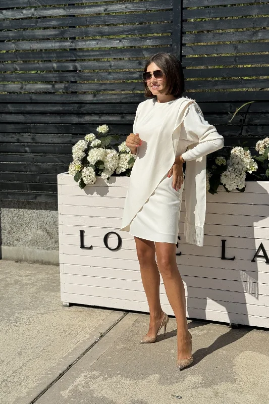 Mini dresses with puff sleeves for a vintage look Kayla Drape Shoulder Dress In Cream