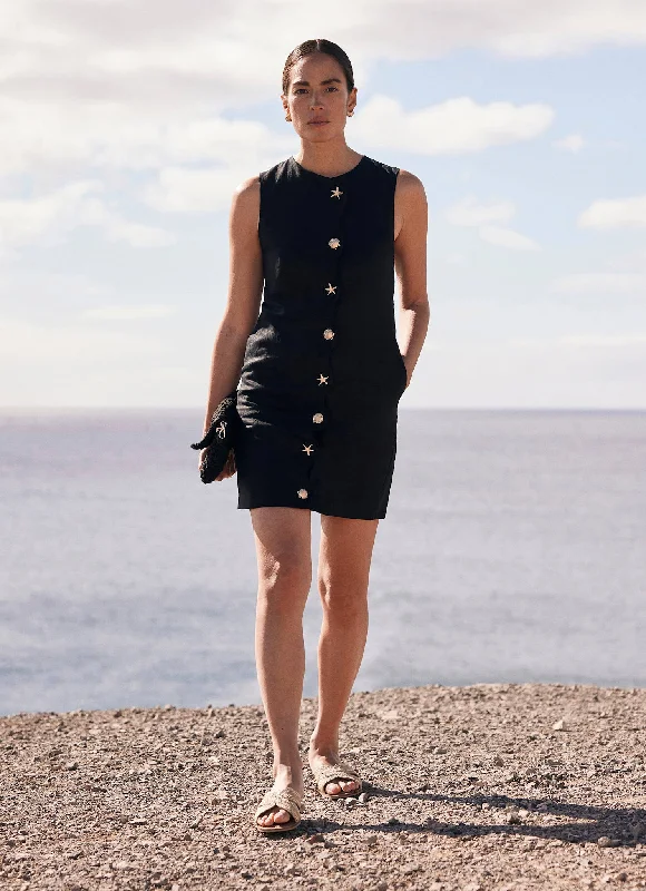 Plaid mini dresses for fall fashion Black Linen Starfish Mini Dress