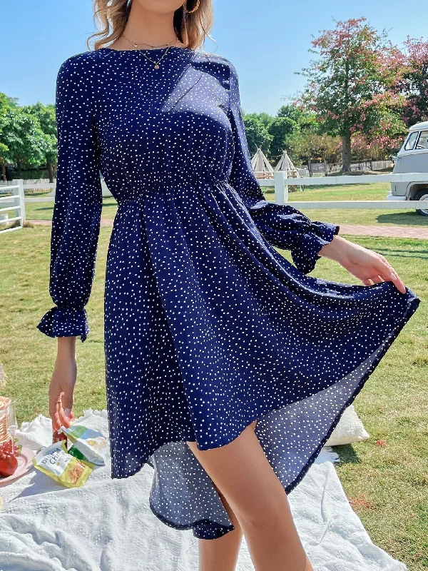 Midi dresses with bow accents for a sweet and charming look KittenAlarm - Polka Dots Elastic Waist Dress Midi dresses with bow accents for a sweet and charming look KittenAlarm - Polka Dots Elastic Waist Dress