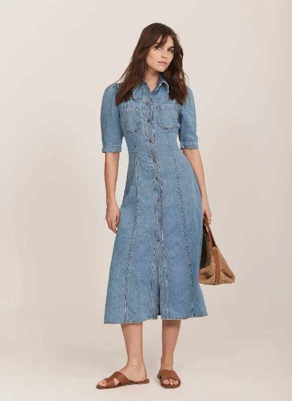 Mini dresses with criss - cross backs for a flirty look Blue Denim Midi Shirt Dress