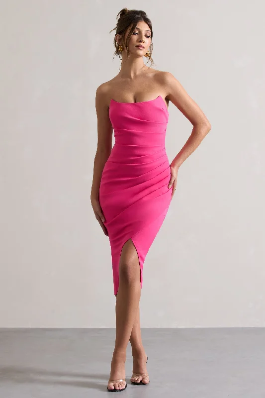 Sheath midi dresses with beaded embellishments for a formal occasion Soulmate | Hot Pink Bandeau Midi dress Sheath midi dresses with beaded embellishments for a formal occasion Soulmate | Hot Pink Bandeau Midi dress