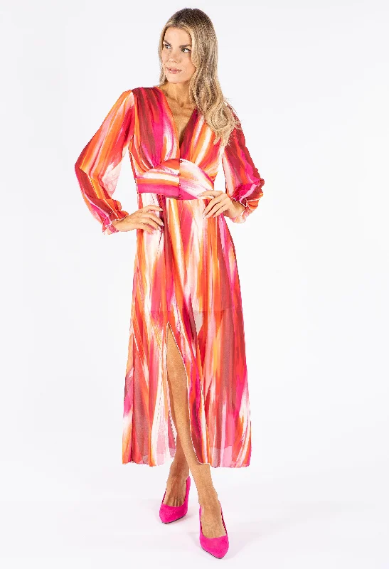 Midi dresses with tiered skirts for a bohemian festival look Elle Dress in Sunset Print