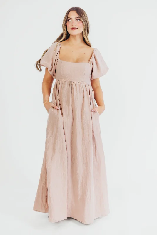 Midi dresses with animal prints for a bold and confident appearance Candace Maxi Dress in Dusty Rose - 100% Linen - Bump Friendly