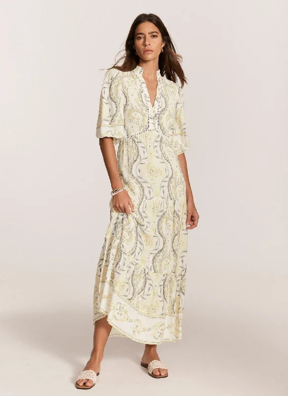 Mini dresses with side slits for a sexy appeal Yellow Floral Print Maxi Dress