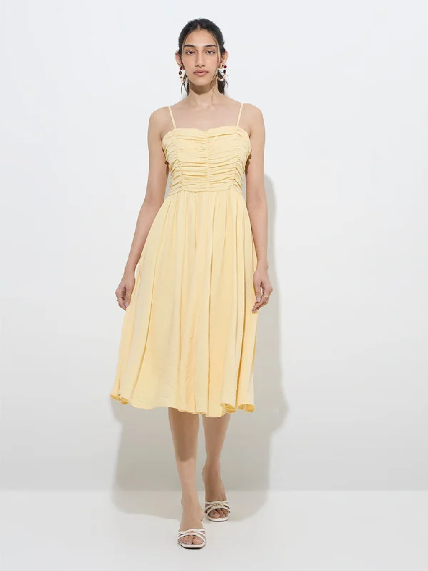 Mini dresses with ribbed textures for a unique appearance LOV Yellow Pleated Fit-and-Flare Dress