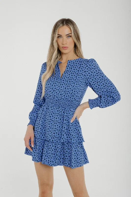 Linen mini dresses for a breathable summer option Frankie Tiered Print Dress In Blue