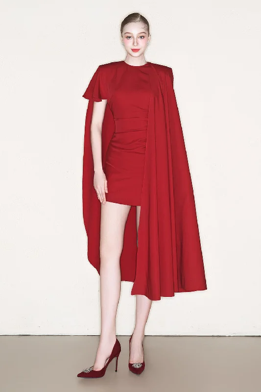 Mini dresses with ribbed textures for a unique appearance Lynch Cape Asymmetric Crepe Mini Dress