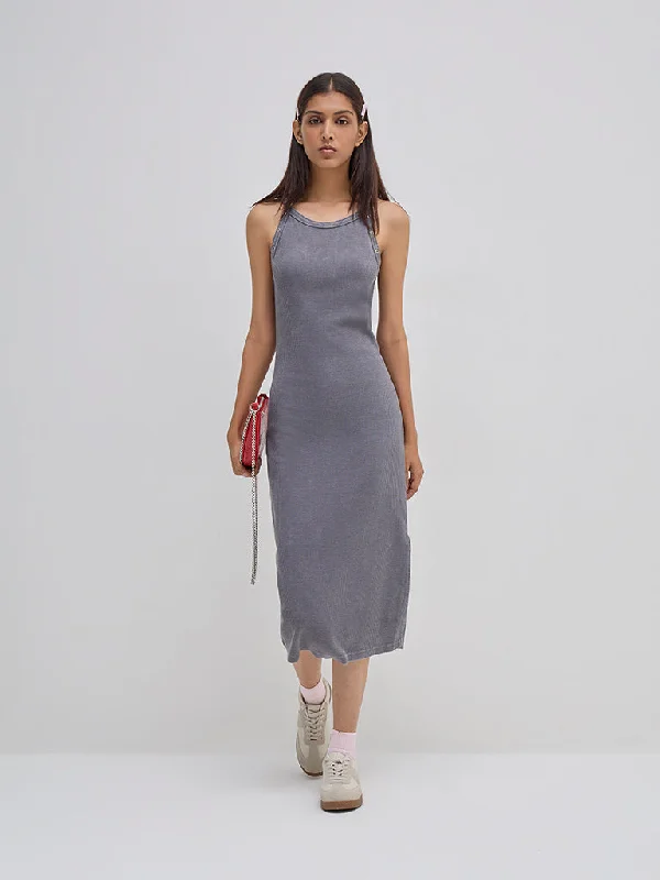 Printed mini dresses for a casual day out Nuon Grey Ribbed Textured Cotton Bodycon Dress