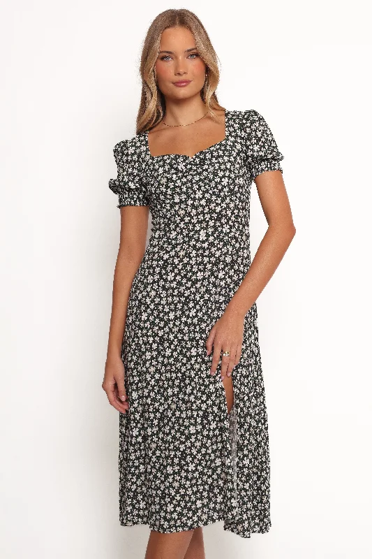 Midi dresses with animal prints for a bold and confident appearance Franklin Dress - Black Floral Midi dresses with animal prints for a bold and confident appearance Franklin Dress - Black Floral