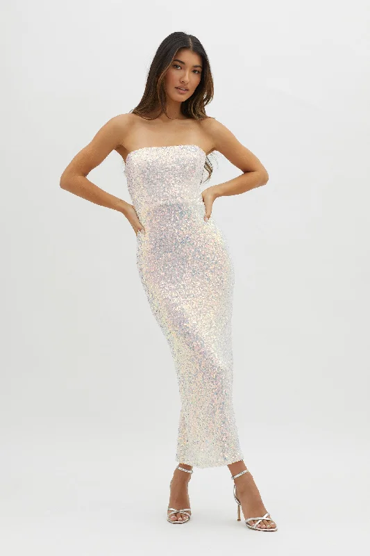 Midi dresses with empire waists for a flattering maternity option C'est Moi Sequin Laced Back Dress Pink