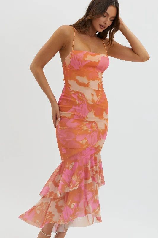 Midi dresses with ruffled sleeves for a more feminine and voluminous look Avalee Layered Hem Mesh Dress Pink Midi dresses with ruffled sleeves for a more feminine and voluminous look Avalee Layered Hem Mesh Dress Pink