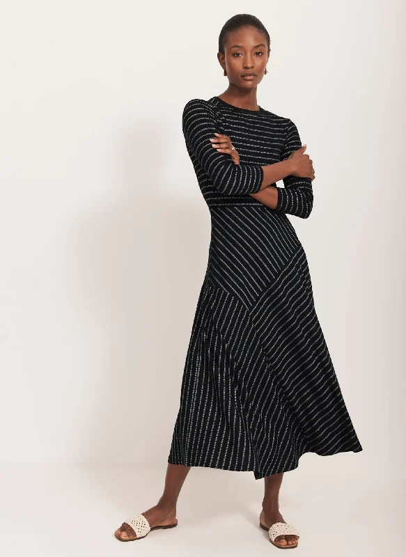 Mini dresses with bow accents for a sweet look Navy Striped Midi Dress