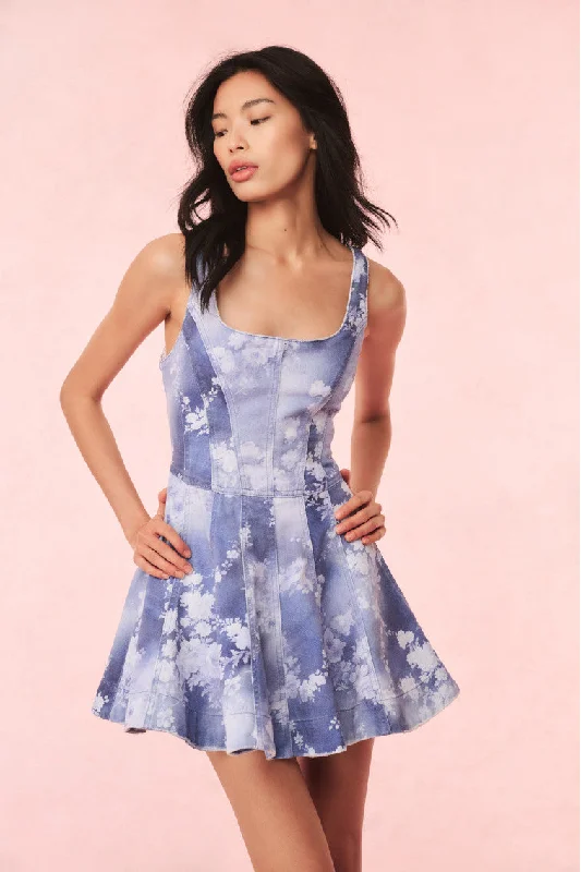 Mini dresses with belted waists for a defined silhouette Piero Floral Denim Mini Dress