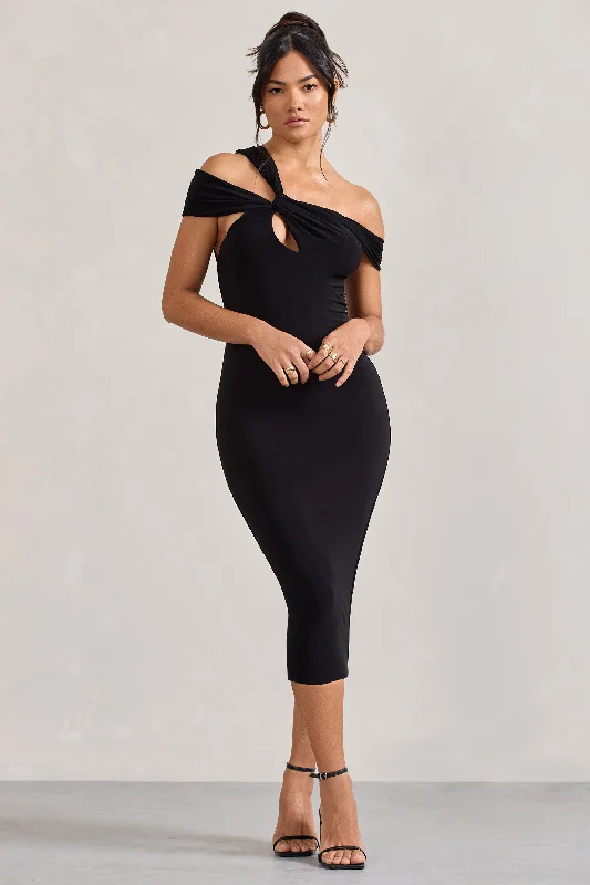 Plaid midi dresses for a fall - themed family gathering Chain Reaction | Black Strappy Asymmetric Bodycon Midi Dress Plaid midi dresses for a fall - themed family gathering Chain Reaction | Black Strappy Asymmetric Bodycon Midi Dress