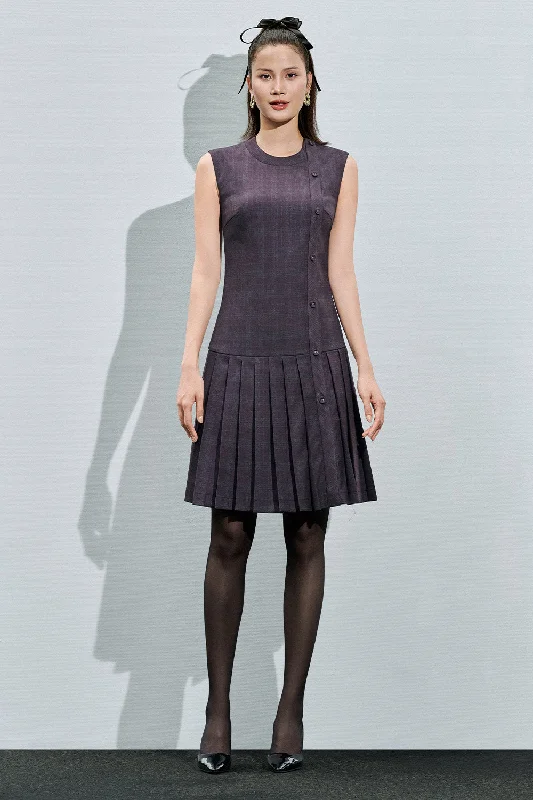 Mini dresses with side slits for a sexy appeal Haylee Drop Waist Knife-Pleated Cotton Poplin Mini Dress