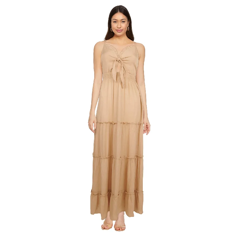 Mini dresses with pom - pom trims for a playful feel lily morgan Women's Tie-Front Tiered Maxi Dress