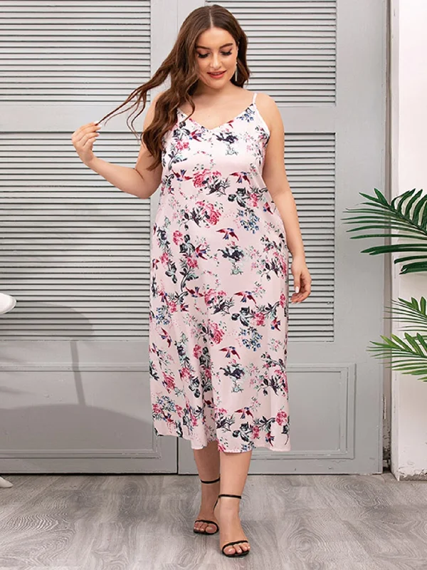 Midi dresses with geometric cutouts for a contemporary and edgy look KittenAlarm - Plus Size Oversize Floral Cami Dress Lounge Wear Midi dresses with geometric cutouts for a contemporary and edgy look KittenAlarm - Plus Size Oversize Floral Cami Dress Lounge Wear