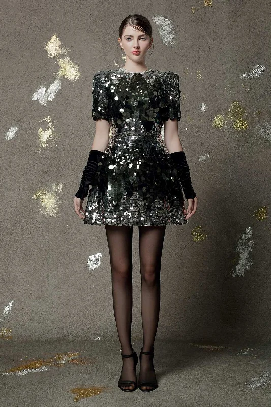 Mini dresses with wrap - around styles Ophelia A-line Short Sleeved Sequin Mini Dress
