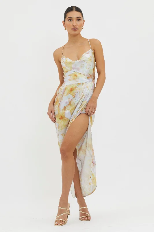 Midi dresses with lace - up fronts for a unique and adjustable style Erryn Tied Back Split Midi Dress Yellow Midi dresses with lace - up fronts for a unique and adjustable style Erryn Tied Back Split Midi Dress Yellow