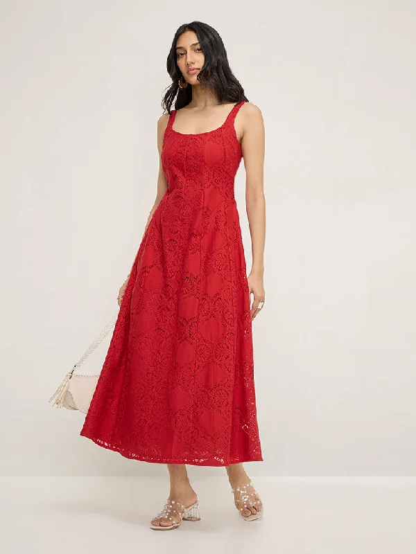 Mini dresses with tassel accents for a fun touch LOV Red Lace Design Cotton-Blend A-Line Dress