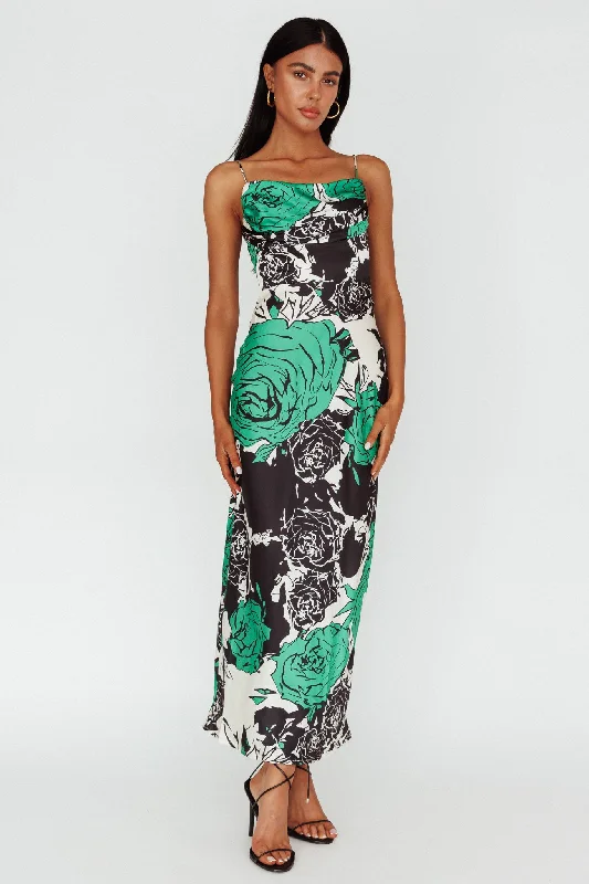 Midi dresses with button - down skirts for a unique and functional design Highland Pleated Bust Midi Dress Floral Green Midi dresses with button - down skirts for a unique and functional design Highland Pleated Bust Midi Dress Floral Green