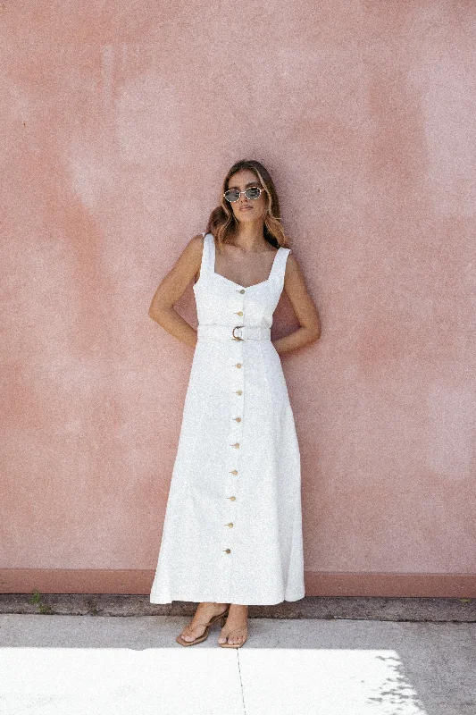 Midi dresses with asymmetric hems for a fashion - forward and dynamic appearance Jennings Midi Dress - White Midi dresses with asymmetric hems for a fashion - forward and dynamic appearance Jennings Midi Dress - White