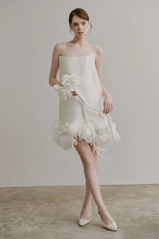 Metallic mini dresses for a glamorous event Giselle Trapezoid Flower Applique Voile Mini Dress