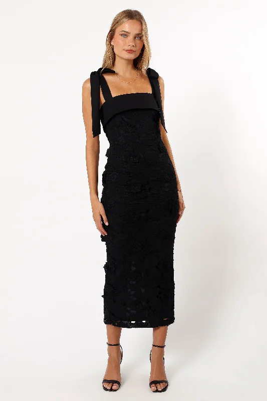 Midi dresses with pleated skirts for a timeless and elegant appeal Emersyn Midi Lace Dress - Black