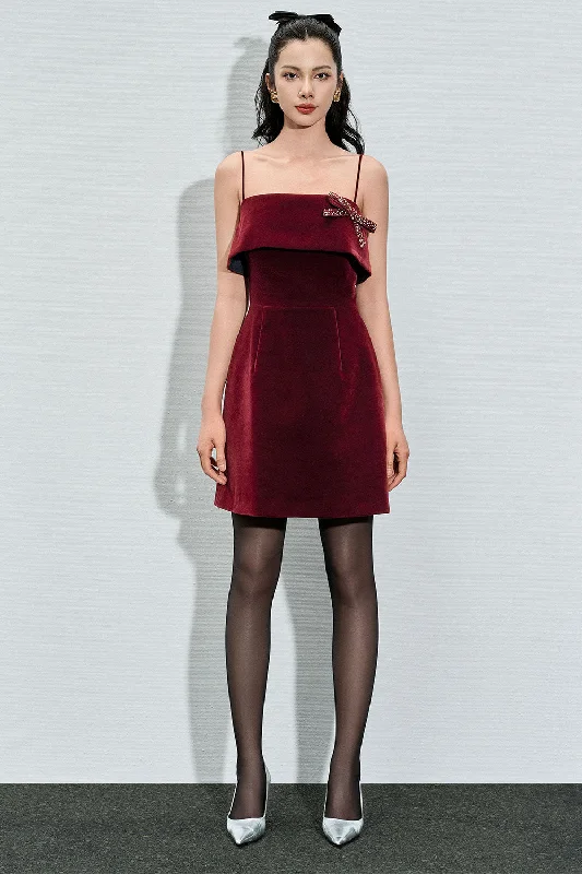 Mini dresses with wrap - around styles Cali A-line Camisole Velvet Mini Dress