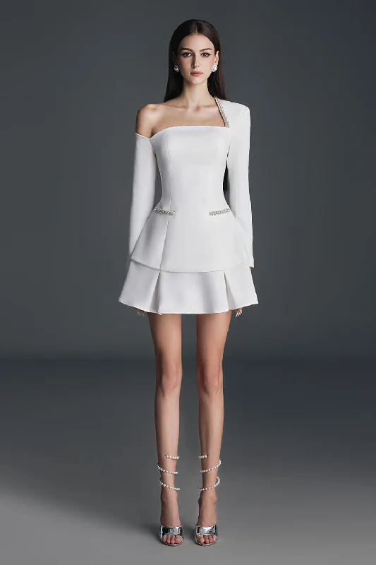 Mini dresses with pleated skirts for a classic look Moana Drop Waist Layered Cotton Spandex Mini Dress