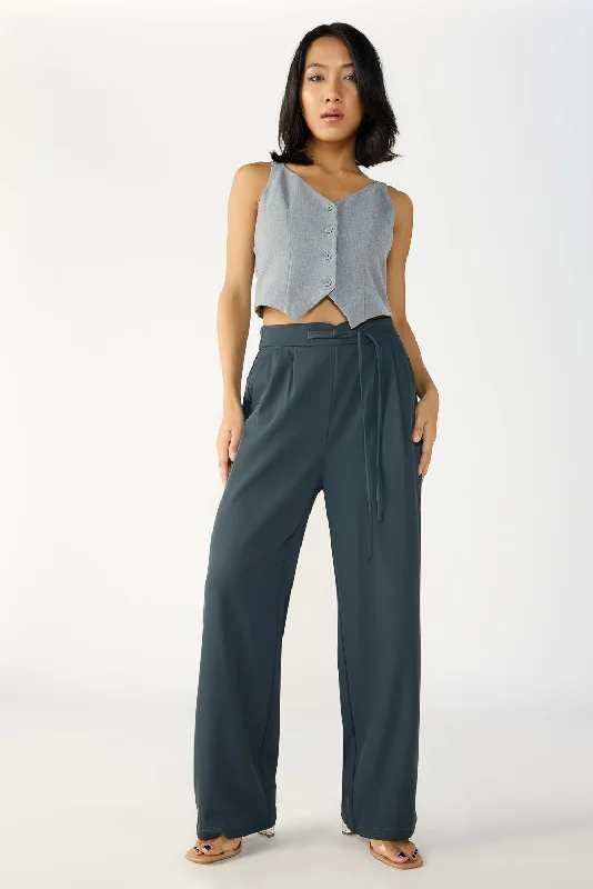 Plus Size Women's Patchwork - Design Jeans for a Unique AppearanceMist Grey Knotted Waist Korean Pants
