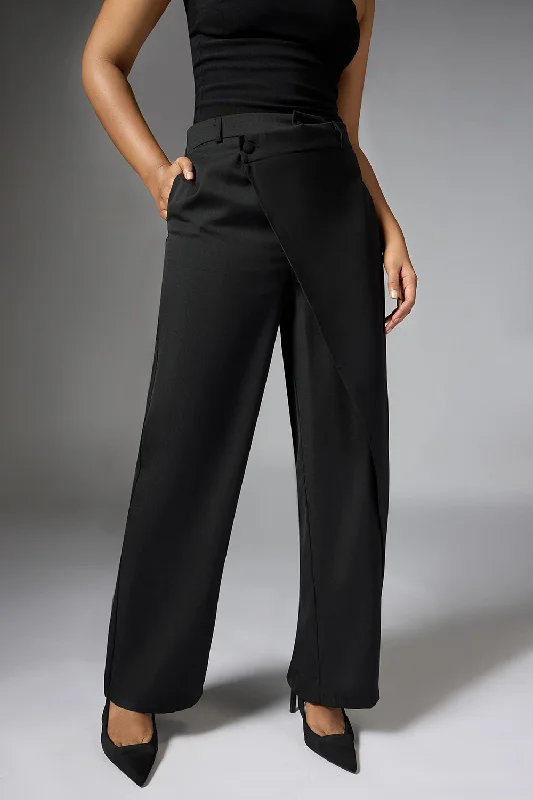 Ankle - Length Women's Printed Joggers for TravelingOnyx Black Wrap Front Korean Pants Ankle - Length Women's Printed Joggers for TravelingOnyx Black Wrap Front Korean Pants
