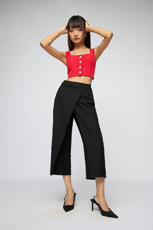 Wide - Leg Women's Chiffon Palazzo Pants for a Flowy AppealNoir Wrap Up Cropped Korean Pants