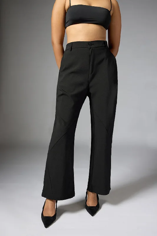 Plus Size Women's High - Waisted Bootcut Jeans in Distressed StyleBlack Panelled Bootcut Korean Pants Plus Size Women's High - Waisted Bootcut Jeans in Distressed StyleBlack Panelled Bootcut Korean Pants
