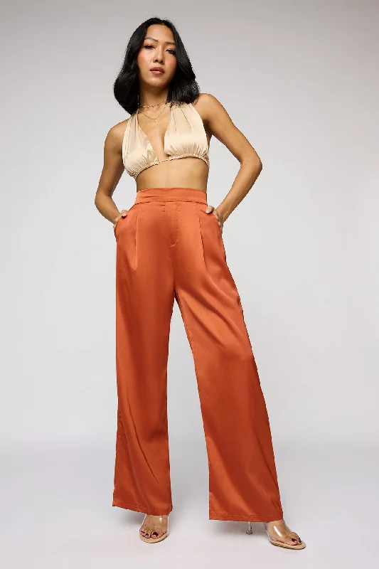 Plus Size Women's Pleated Front Dress Pants for Office WearWarm Amber Satin Straight Korean Pants Plus Size Women's Pleated Front Dress Pants for Office WearWarm Amber Satin Straight Korean Pants