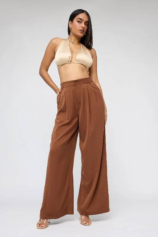 Wide - Leg Women's Chiffon Palazzo Pants for a Flowy AppealTawny Brown Super Flared Korean Pants Wide - Leg Women's Chiffon Palazzo Pants for a Flowy AppealTawny Brown Super Flared Korean Pants