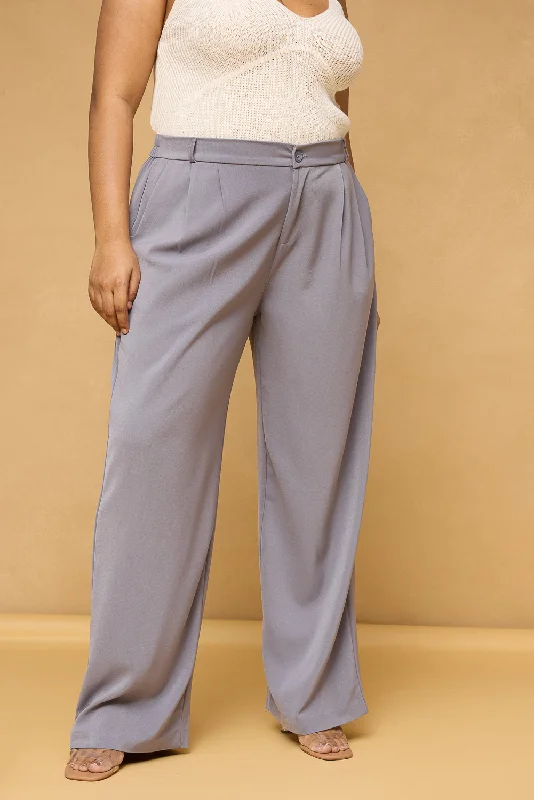 Wide - Leg Women's Chiffon Palazzo Pants for a Flowy AppealCurve Charcoal Grey Pleated Korean Pants Wide - Leg Women's Chiffon Palazzo Pants for a Flowy AppealCurve Charcoal Grey Pleated Korean Pants