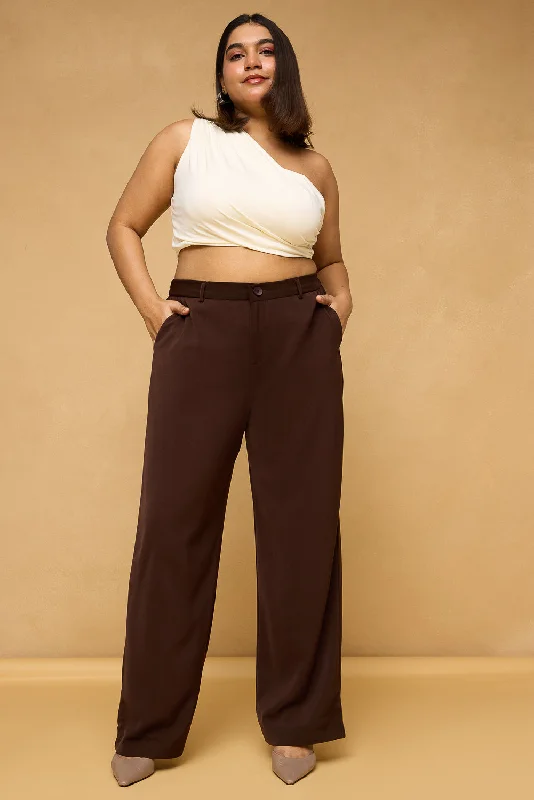Plus Size Women's Patchwork - Design Jeans for a Unique AppearanceCurve Dark Brown Sleek Korean Pants Plus Size Women's Patchwork - Design Jeans for a Unique AppearanceCurve Dark Brown Sleek Korean Pants