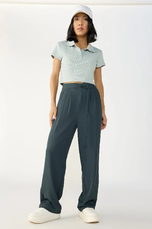 Bell - Bottom Style Women's Denim Pants with Embroidered DetailsAnchor Grey Knotted Waist Korean Pants Bell - Bottom Style Women's Denim Pants with Embroidered DetailsAnchor Grey Knotted Waist Korean Pants